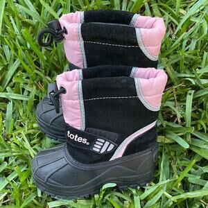 Totes Winter Snow Boots Girls Black Light Pink Waterproof Shell